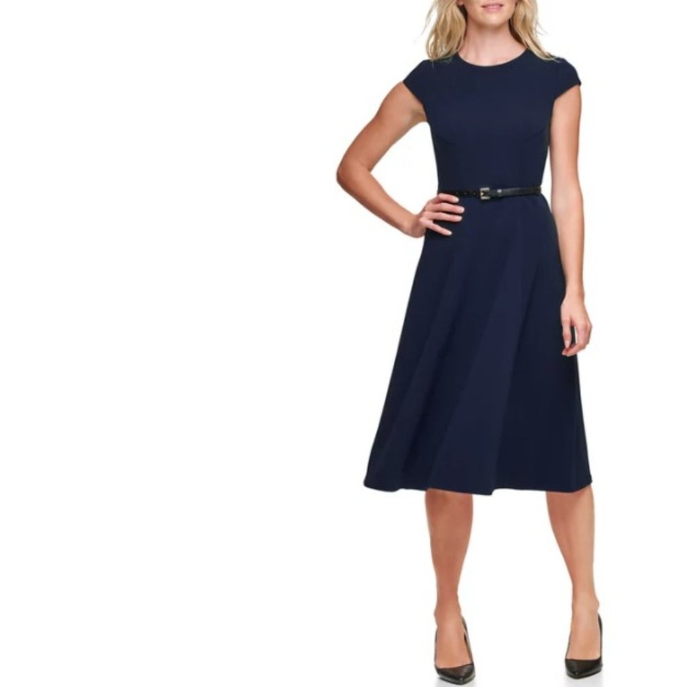 TOMMY HILFIGER Black Midi Fit and Flare Dress, Size 8